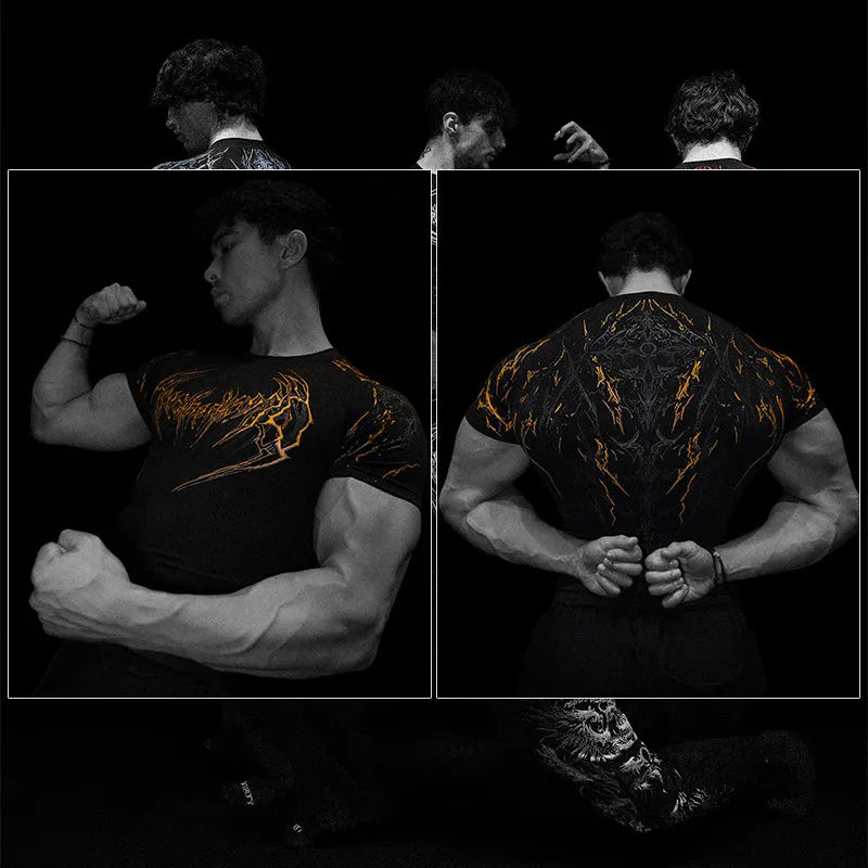 Dark Dragon Slayer Men's 2026 Summer New Fitness Clothes Speed Drying Running Printed Compression Clothes Sports T-shirt