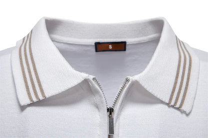 ‌2025 Men's Slim Fit Solid & Striped Business Casual Polo Shirts Breathable Short Sleeve Comfort Top for Office Social Summer