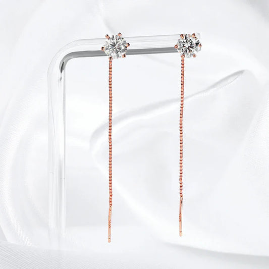 5/6.5mm Tassel Moissanite Drop Earrings Lab Diamond Sparkling Women Wedding Jewelry Pure 925 Silver Plated 18K Earring