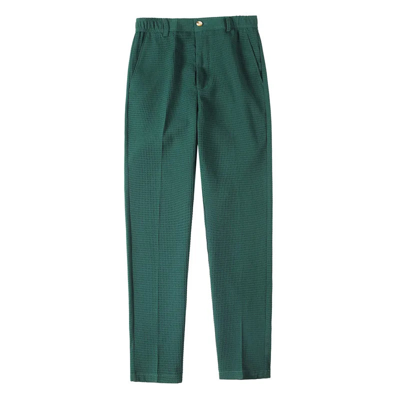 2024 Autumn New Waffle Stretch Waist Business Formal Pants Men Fashion Wedding Slim Trouser Mens Brand Social Party Suit Pants