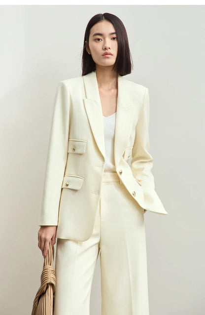 Minimalist Blazers Women Autumn 2024 Clothing Vintage Buttons Up Coat Basics Long Sleeve Jacket Office Lady Blazer 12453051