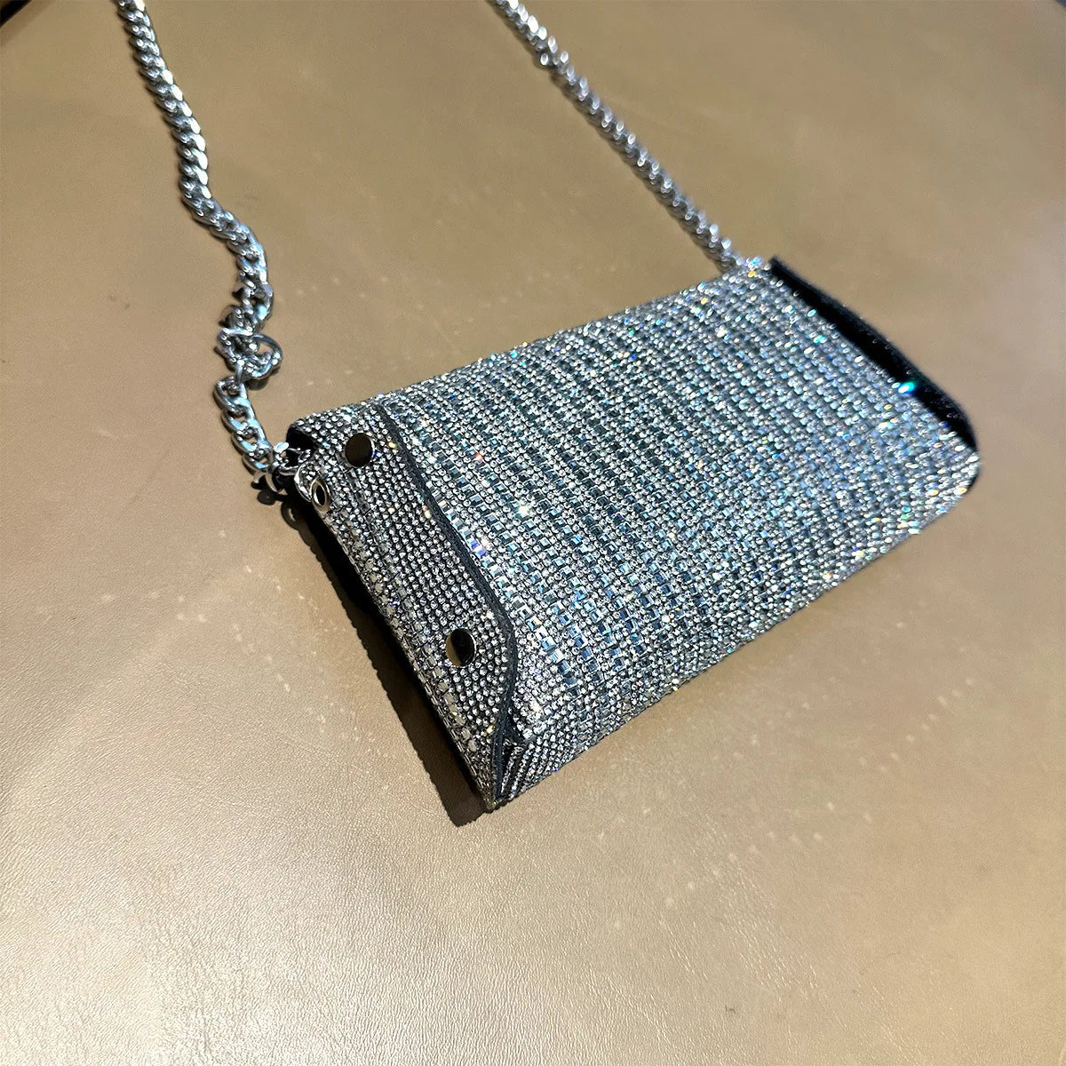 Rhinestones Bag for Women 2024 Mini Purses and Handbags Clutch Wallets Ladies PU Leather Chain Party Evening Shoulder Bag