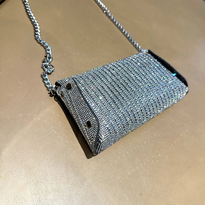 Rhinestones Bag for Women 2024 Mini Purses and Handbags Clutch Wallets Ladies PU Leather Chain Party Evening Shoulder Bag