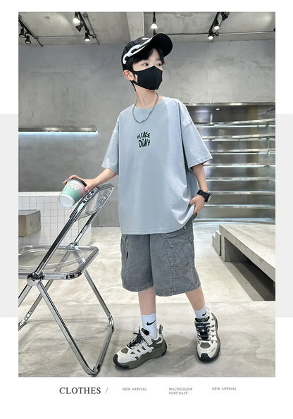 Fashion Kids Designer Summer Clothing Set for Tween Boy High Street Outfits Children New Arrival 2 Pieces Tracksuit Clothes Suit