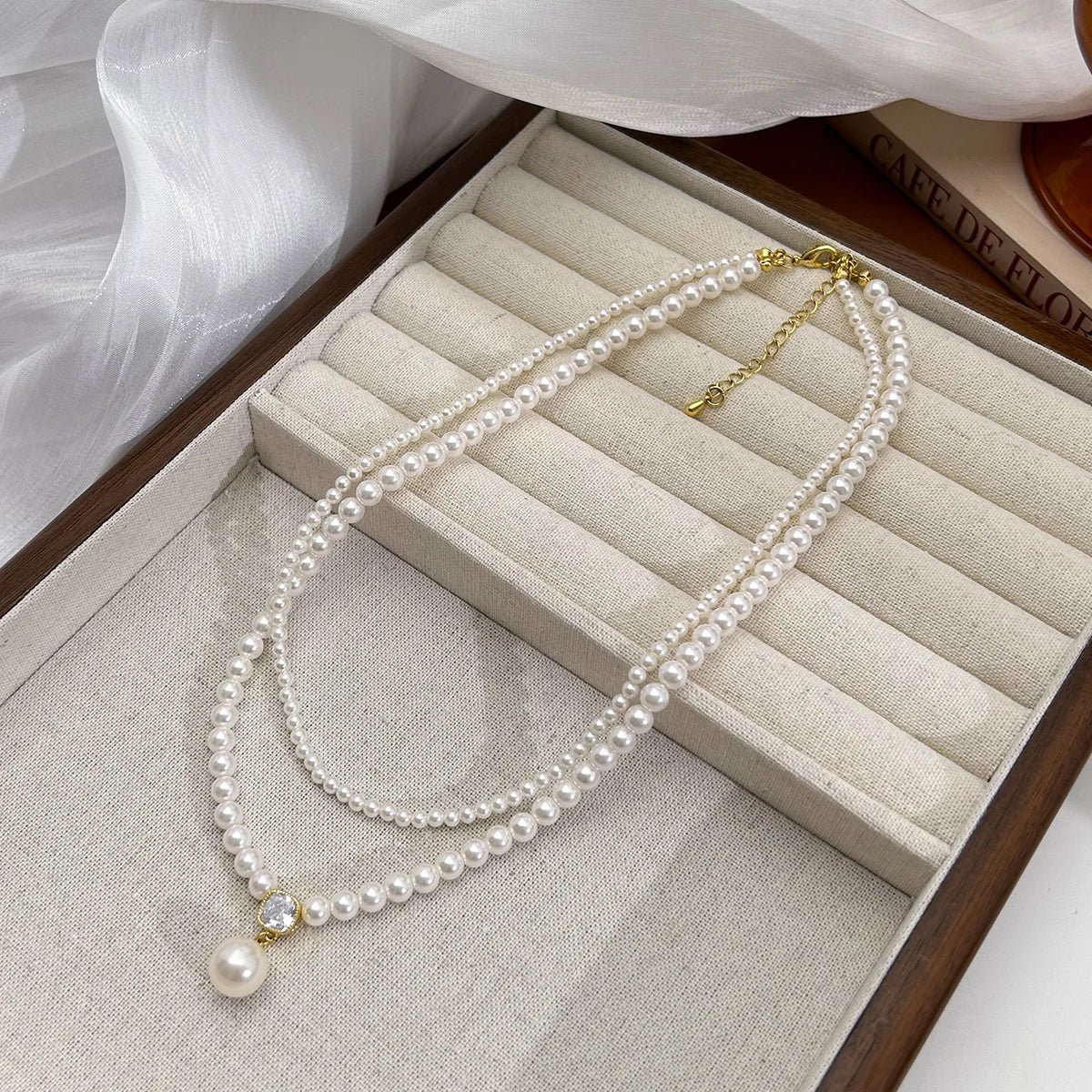 2025 Trendy Double-layer Imitation Pearl Bead Necklace Elegant Accessories For Womens Sexy Collarbone Chain Light Luxury Jewelry