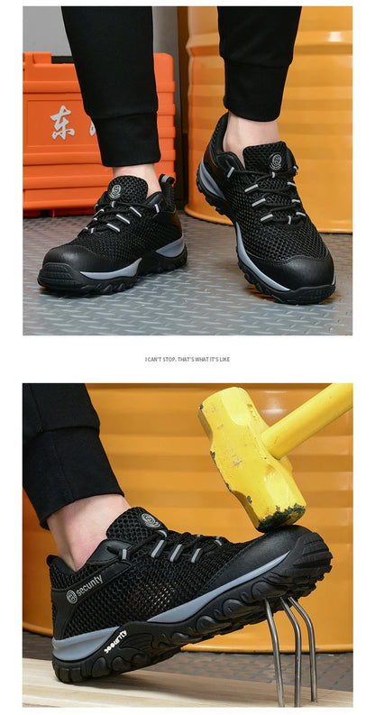 spring breathable work shoes summer mesh lightweight safety shoes steel toe work sneakers anti puncture industrial shoes for men