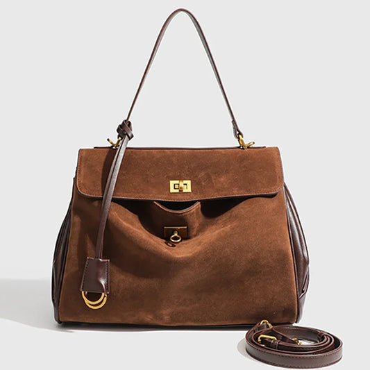 New Split Cow Leather Women's Faux Suede Bag Autumn Winter Underarm Bag for Lady Shoulder Crossbody Bag
