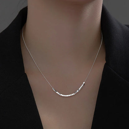 925 Sterling Silver Slide Block Sparkling Necklace Basic Chain Link Simple Fine Jewelry For Women Valentine's Day Gift