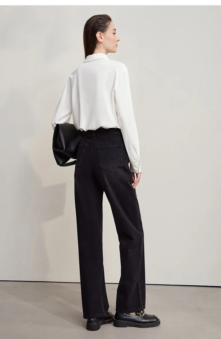 Women's Shirt 2025 Autumn New Minimalist Solid Knitted Ladies Tops Versatile Long Sleeve Straight Women's Blouse 12553101
