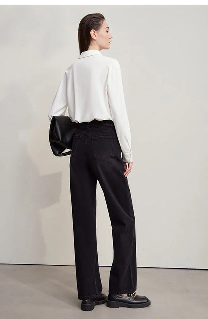 Women's Shirt 2025 Autumn New Minimalist Solid Knitted Ladies Tops Versatile Long Sleeve Straight Women's Blouse 12553101