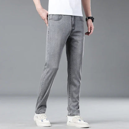 New Men's Thin Lyocell Jeans Soft Business Stretch Fashion Trousers Slim Brand Casual Elasticity Denim Pants Male Clothes