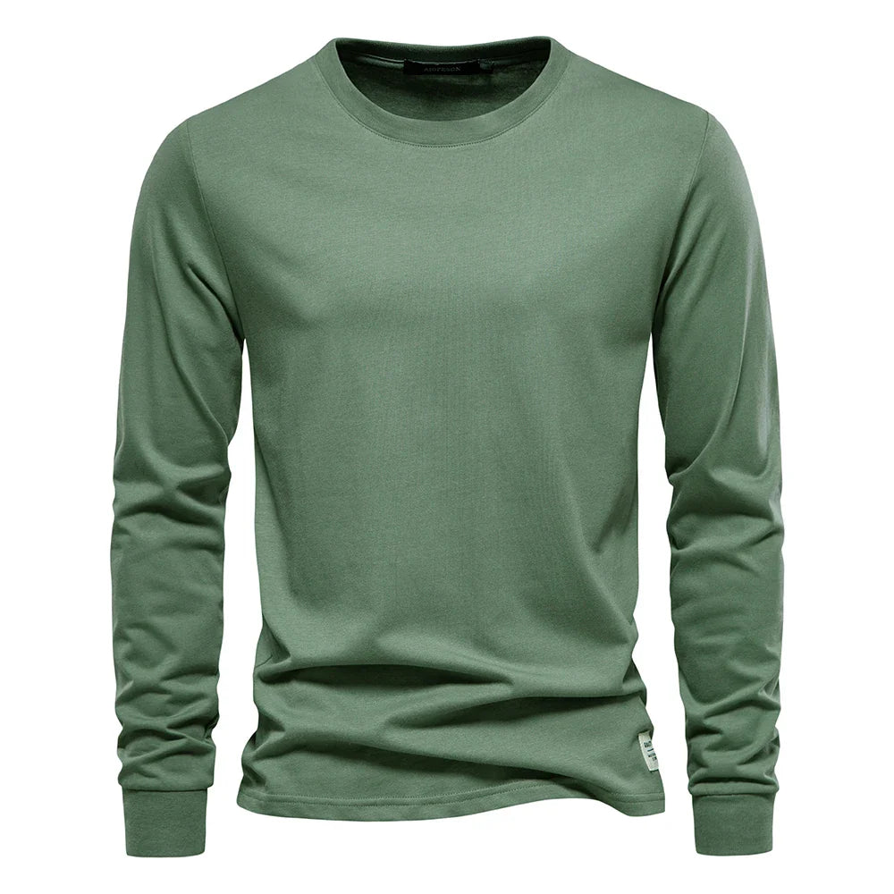 Solid Color Cotton T Shirt Men Casual O-neck Long Sleeved Mens Tshirts Spring Autumn High Quality Basic T-shirt Male