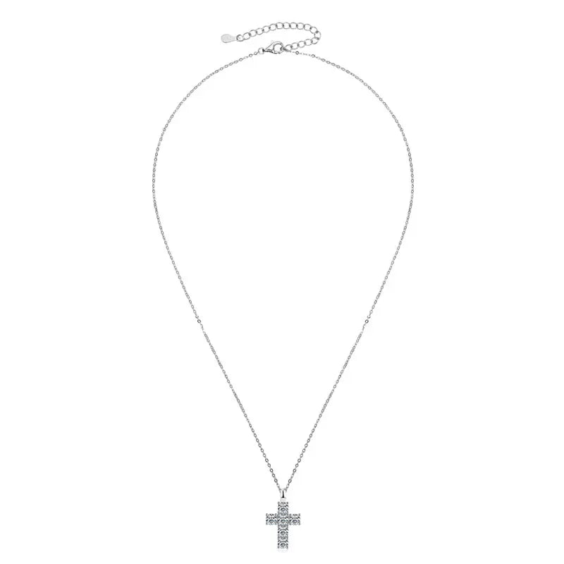 925 Sterling Silver Vintage Cross Pendant Necklace Certified 3.5mm Moissanite Necklace For Women Classic Fine Jewellry