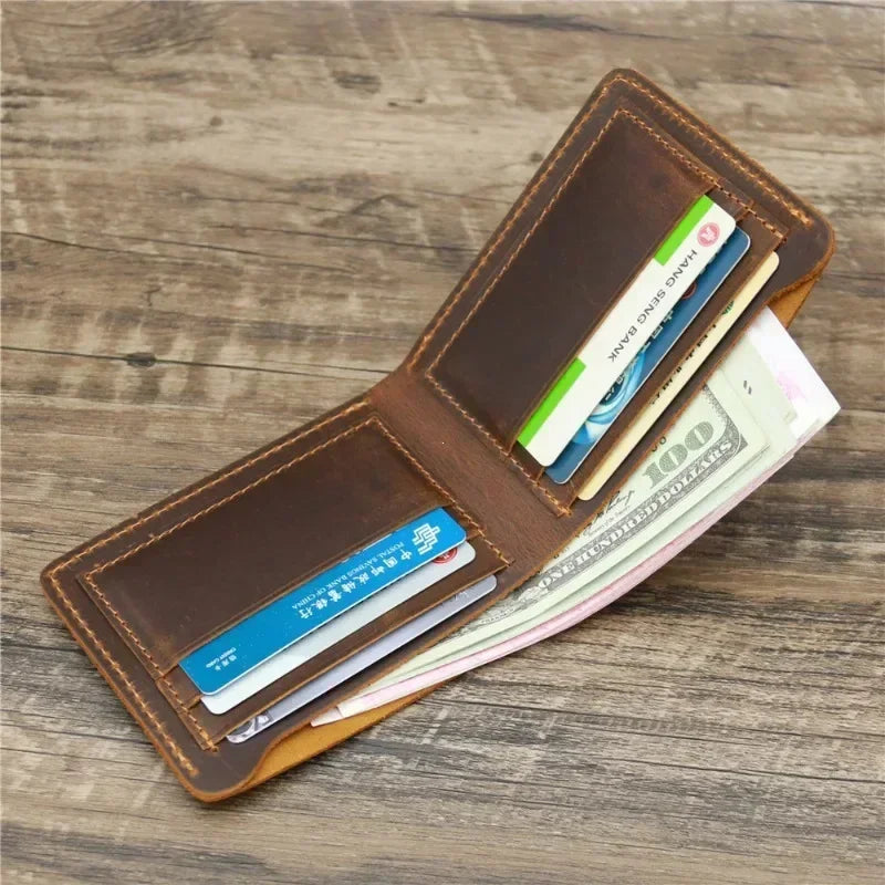 Men's Crazy Horse Leather Wallet, Genuine Leather Wallet, Card Bag, Simple Retro European and American Style, Mens Purse 2026