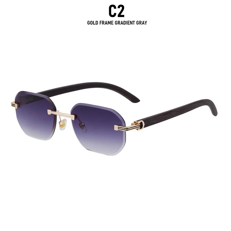 2026 Wooden Rimless Sunglasses Women Trendy Vacation Sunscreen Square Sunglass Men Luxury Vintage Retro Fashion Glasses Occhiali
