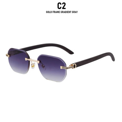 2026 Wooden Rimless Sunglasses Women Trendy Vacation Sunscreen Square Sunglass Men Luxury Vintage Retro Fashion Glasses Occhiali