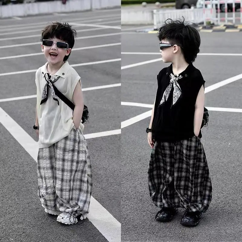 Mosquito Proof Knitted Pants Junior Boys' Summer Clothing Kids Clothes Korean Children Top Bottom Set Boy Boy's Children's Suit