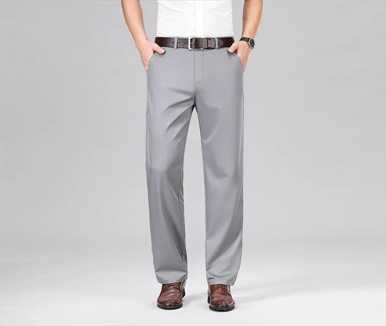 Mulberry Silk Pants Men's Summer Thin Breathable Business Casual Loose Trousers Straight Non-iron Solid Color Plus Size 3colors