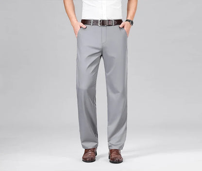 Mulberry Silk Pants Men's Summer Thin Breathable Business Casual Loose Trousers Straight Non-iron Solid Color Plus Size 3colors