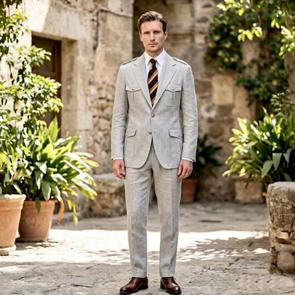 Linen Safari Suits Custom Tailored Separates 2 Pieces Blazer Pants for Men Summer Wedding Groom Tuxedo Trajes Para Hombre