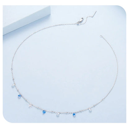 925 Sterling Silver Station Necklace, Simulated Diamond Star Necklace Women CZ Chain Choker Necklace BSN428