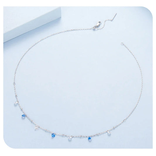 925 Sterling Silver Station Necklace, Simulated Diamond Star Necklace Women CZ Chain Choker Necklace BSN428