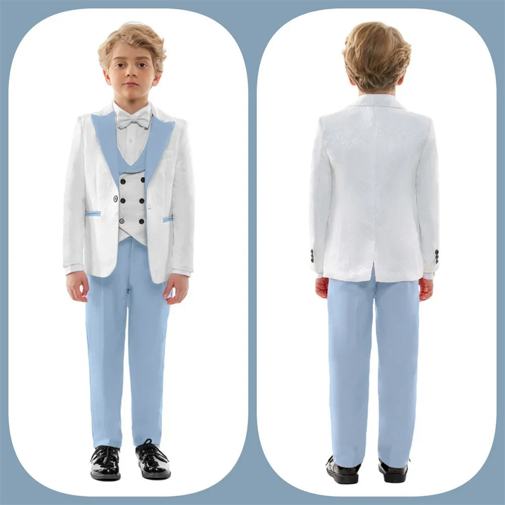 Hot Sale Boys Wedding Suit Set 4 Piece Formal Tuxedo Jacket Vest Pants Bow Tie Slim Fit Kids Suits for Boys 3-14Y Fashion Suit