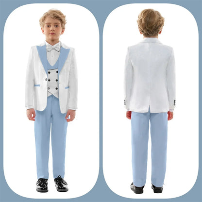 Hot Sale Boys Wedding Suit Set 4 Piece Formal Tuxedo Jacket Vest Pants Bow Tie Slim Fit Kids Suits for Boys 3-14Y Fashion Suit