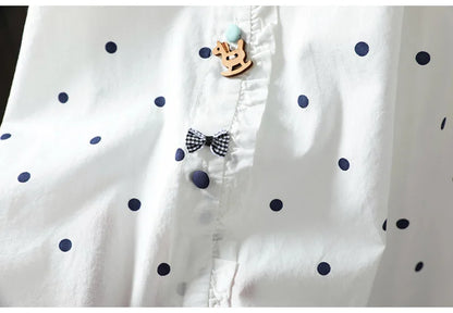 2026 Korean style clothes women spring cotton white polka dot print shirts long sleeve blouses Middle-aged women's clothing