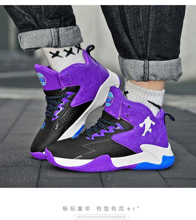 Children Basketball Shoes for Boys Girls Kids Teenagers Breathable Non-slip Lace Up Indoor Outdoor Training Sneakers Tennis Shoe