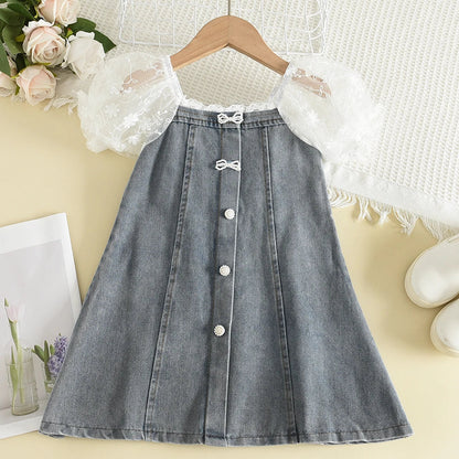 Summer Girl Princess Dresses Children's Embroidery Three Dimensional Flower Lace Mesh Dress 2-6 Years