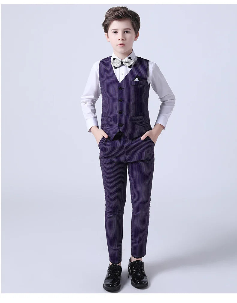 Boys Summer Wedding Suit Kids 1Year Birthday Vest Pants 2PCS Formal Suit Child Party Ceremony Costume Teenager Photography Suit