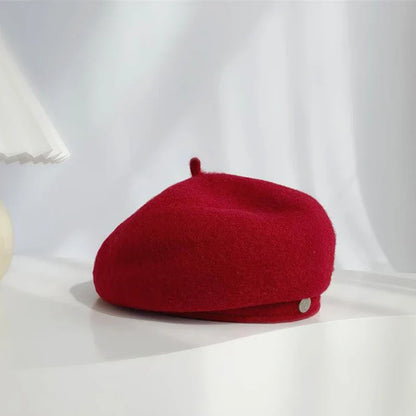 Women French Art Retro Wool Felt Autumn Solid Colors Warm Winter Beanie Hat Beret Cap For Female