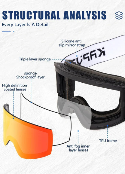 Photochromic Ski Goggles Magnetic Anti-Fog Lenses UV400 Protection Men Women Ski Goggles Snow Sunglasses Sports Eyewear
