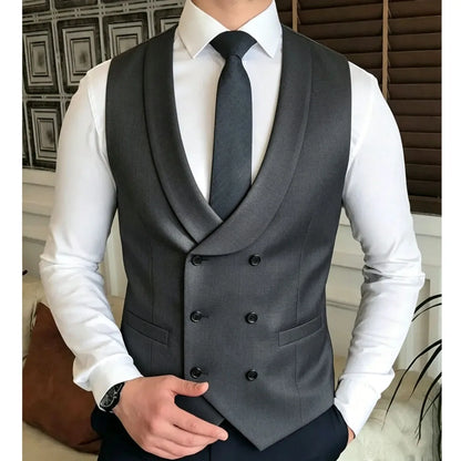 Men Vest Double Breasted With Lapel Solid Waistcoat For Wedding Banquet Business Party Work Office Casual Daily Men Suit Vest