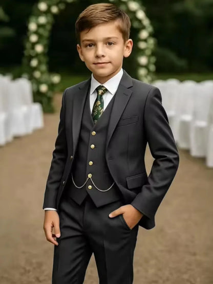 Notched Lapel Boys Slim Fit Suits 3 Pieces For Stage Performance Elegant Handsome Kids Suit Set Wedding Guest Tuxedo 2-20T