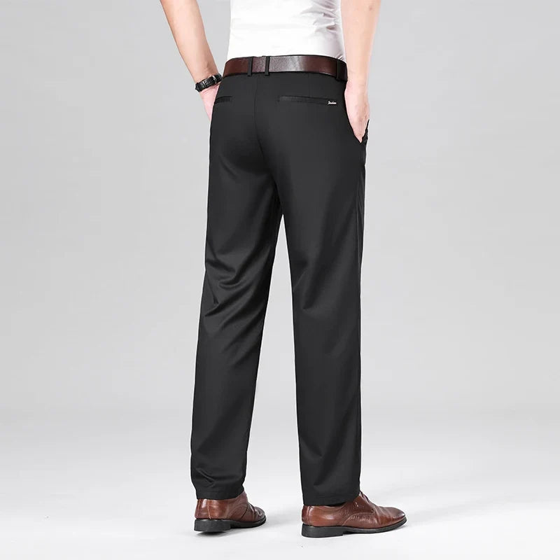 Mulberry Silk Pants Men's Summer Thin Breathable Business Casual Loose Trousers Straight Non-iron Solid Color Plus Size 3colors