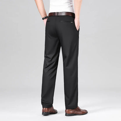 Mulberry Silk Pants Men's Summer Thin Breathable Business Casual Loose Trousers Straight Non-iron Solid Color Plus Size 3colors