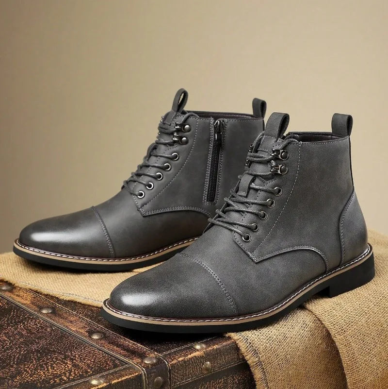 Brand Men High-top Leather Boots Classic Chelsea Boots Lace Up Pointe End Ankle Boot Men's Business Dress Boots Botas Masculinas