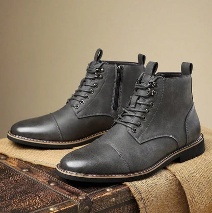 Brand Men High-top Leather Boots Classic Chelsea Boots Lace Up Pointe End Ankle Boot Men's Business Dress Boots Botas Masculinas