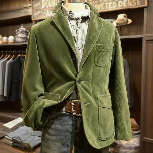 Men's Solid Color Corduroy Suit Jacket Warm Business Casual Cardigan Spring Autumn Corduroy Blazer Coat for Men