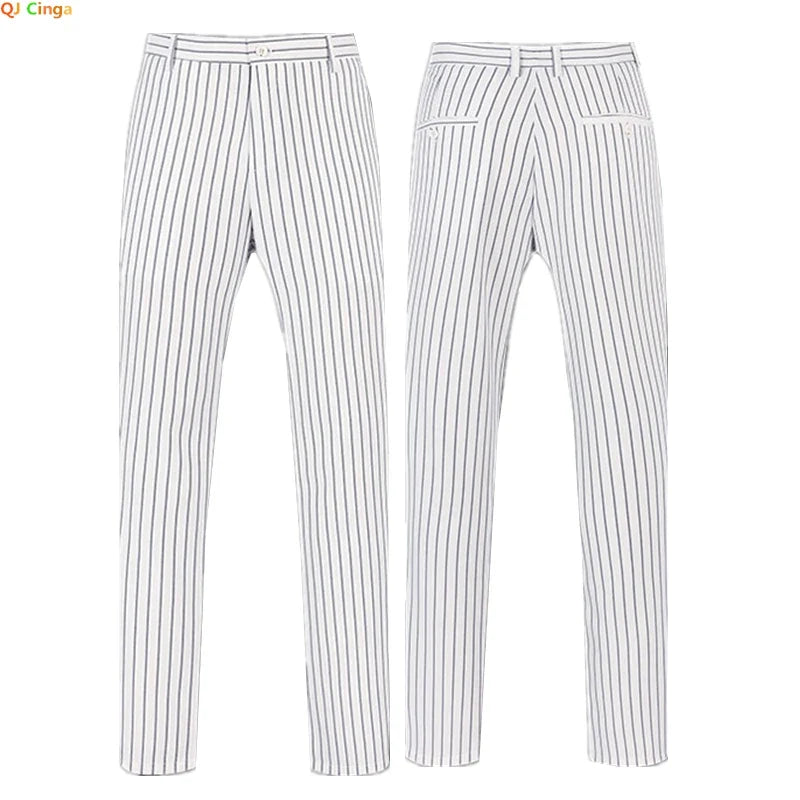 2026 Spring New Men's White Striped Suit Pants, Business Casual Trousers, Asian Size M-5XL 6XL Wedding Party Pantalones Hombre
