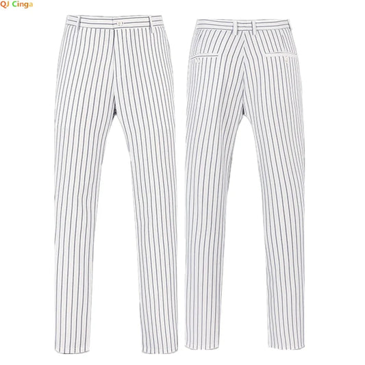2026 Spring New Men's White Striped Suit Pants, Business Casual Trousers, Asian Size M-5XL 6XL Wedding Party Pantalones Hombre