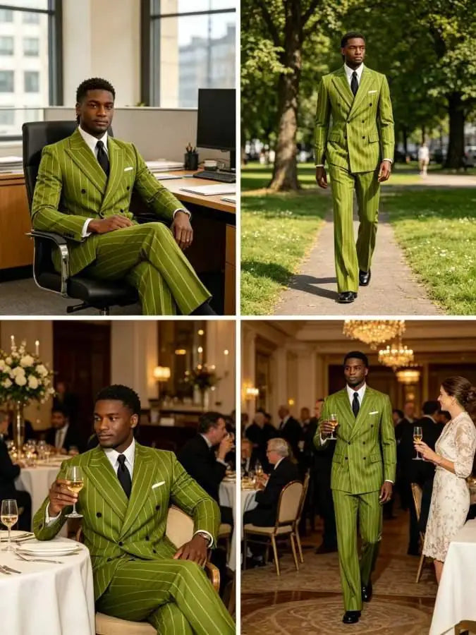 Men's Striped 2 Piece Suit Notched Lapel Straight Stripe Coat + Flare Pants Formal Business Wedding Party Prom Tuxedo for Men