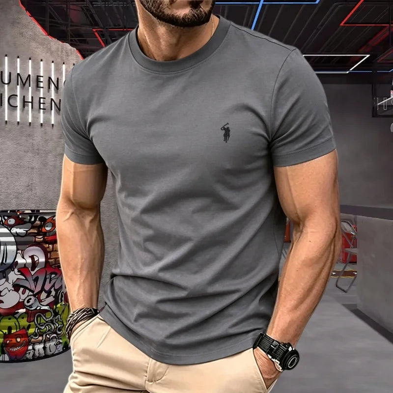 100% pure cotton high-quality brand round neck short sleeved men's 2026 summer fashion pony embroidery T-shirt casual sports top