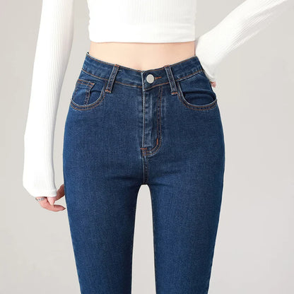 2024 Sexy Women Blue Slim Skinny Denim Jeans High Waist Elastic Mom Jeans Stretch Washed Pencil Pants Streetwear Tight Trousers