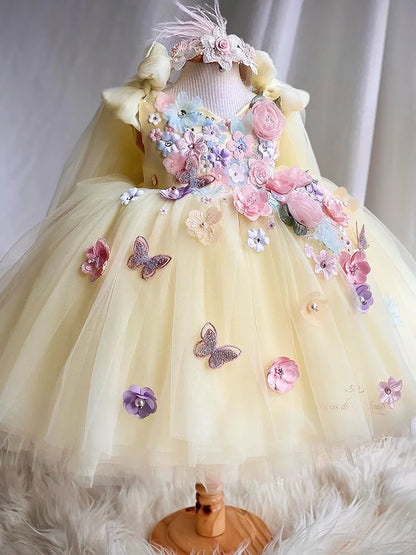 Girls' New Butterfly Flower First Birthday Dress Lolita Princess Dress