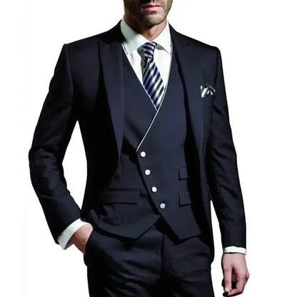 Men Suit  Army Green 3 Piece Groom Wear Peak Lapel Wedding Tuxedos Business Party Evening Jacket Vest With Pants