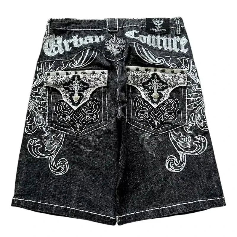 Summer American New Fashion Red Tooling Pocket Loose Denim Shorts Ladies Y2K Gothic Hip Hop Popular Casual Joker Wide-leg Shorts