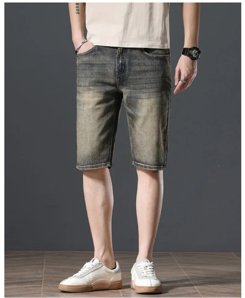 2025 Summer Brand Stretch Thin Bermuda Masculina Cotton Denim Jeans Jorts Men Knee Length Soft Ropa Hombre Shorts
